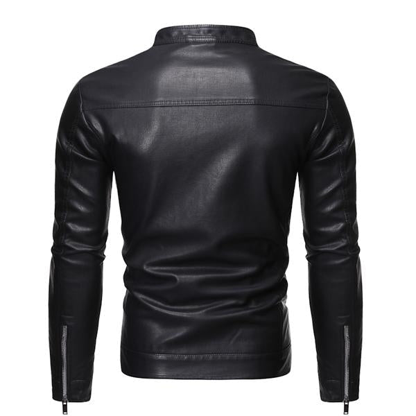 Men's Stand Collar Zip Leather Jacket 9261081657528