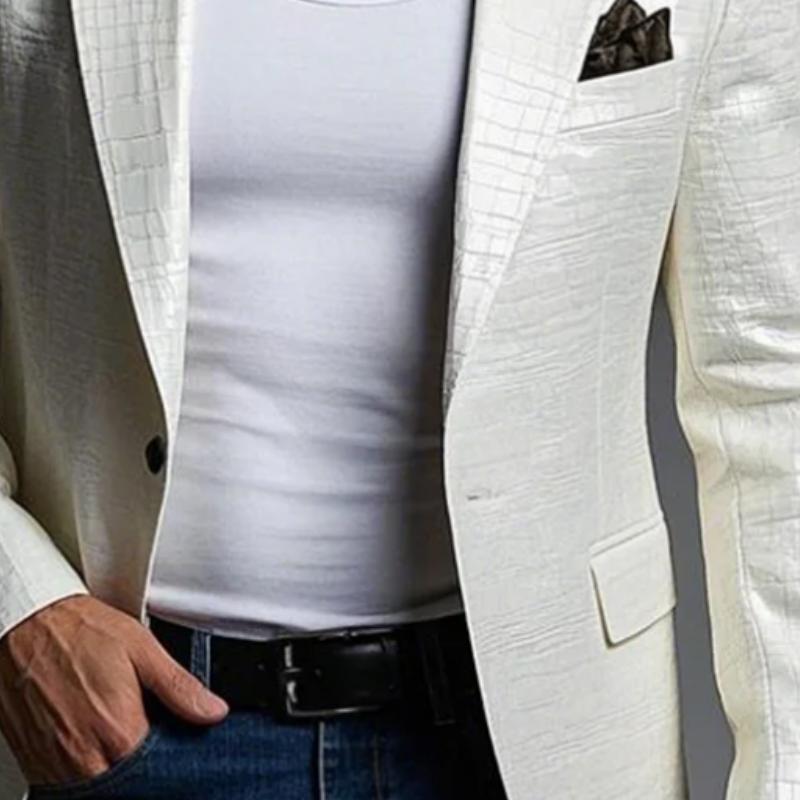 Men's Fashion Stone Pattern Single Breasted Leather Blazer 9886817124536