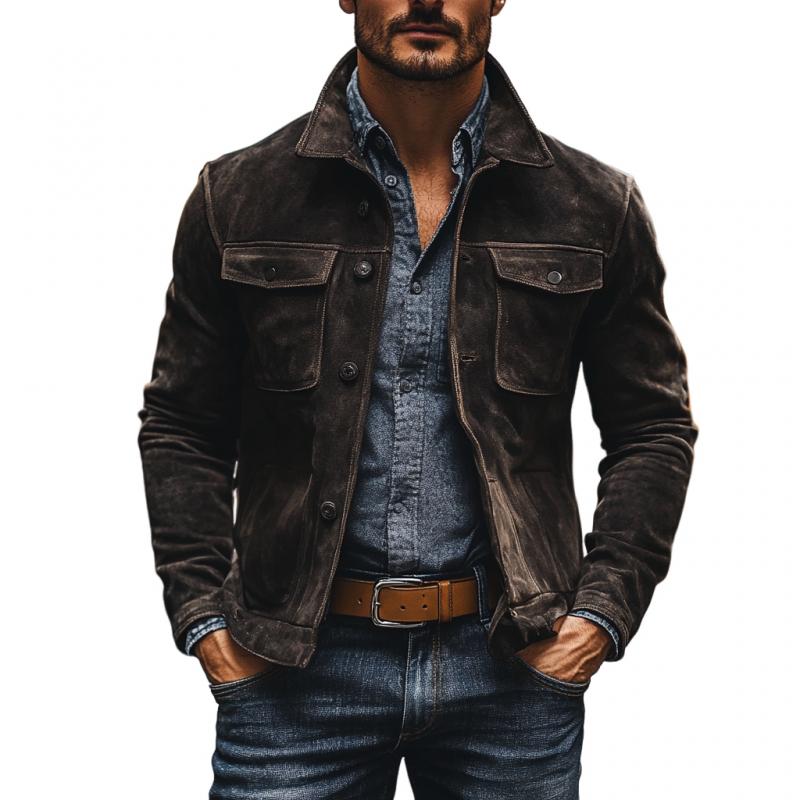 Men's Vintage Suede Lapel Single Breasted Slim Fit Jacket 9878729261240
