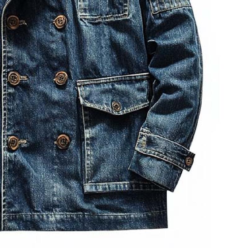 Men's Classic Casual Double Breasted Multi-Pocket Denim Jacket 9266614468792