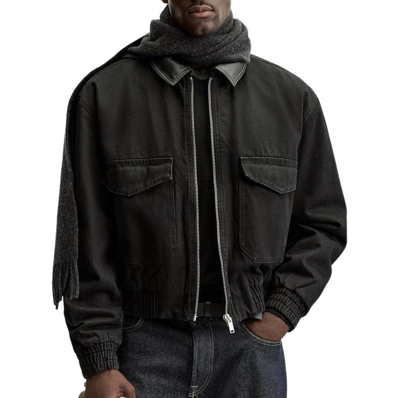Men's Lapel Zipper Denim Jacket 9886819483832