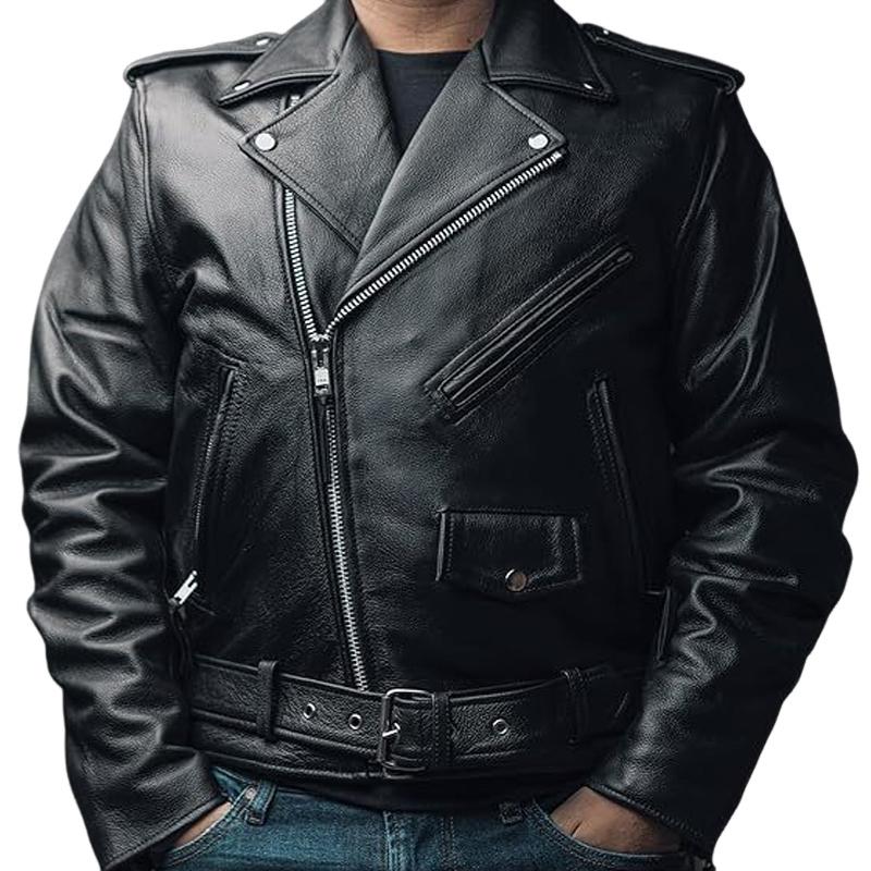 Men's Solid Color Motorcycle Casual Leather Jacket 9261096763576