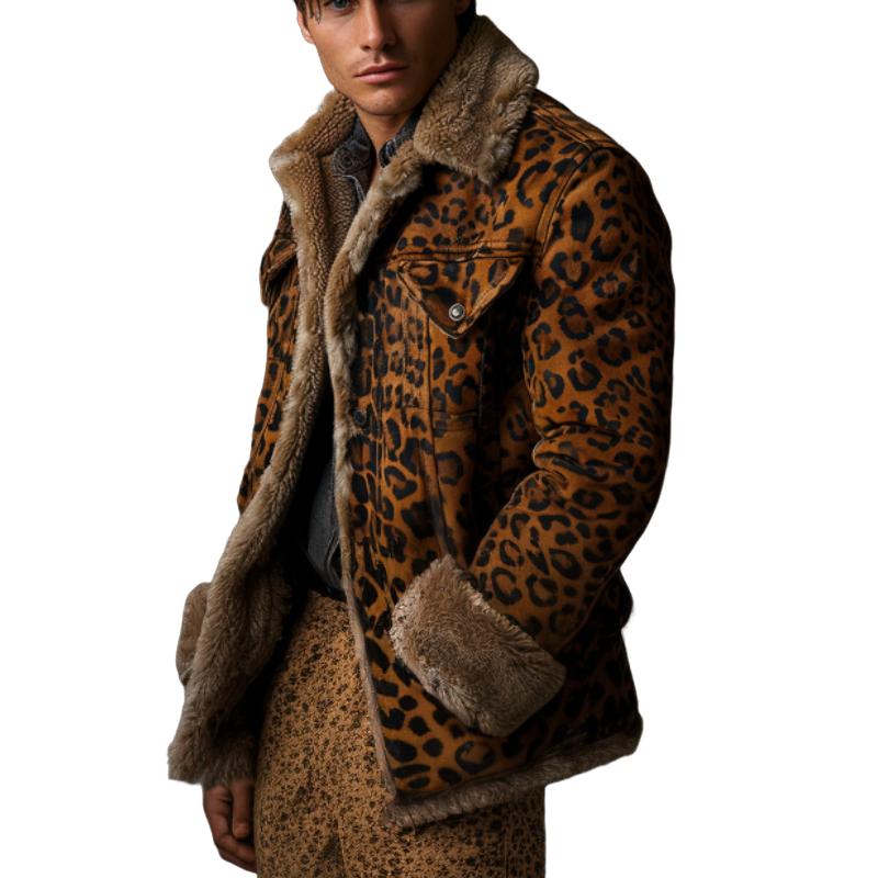 Men's Leopard Print Lapel Insulated Jacket 9261095354552