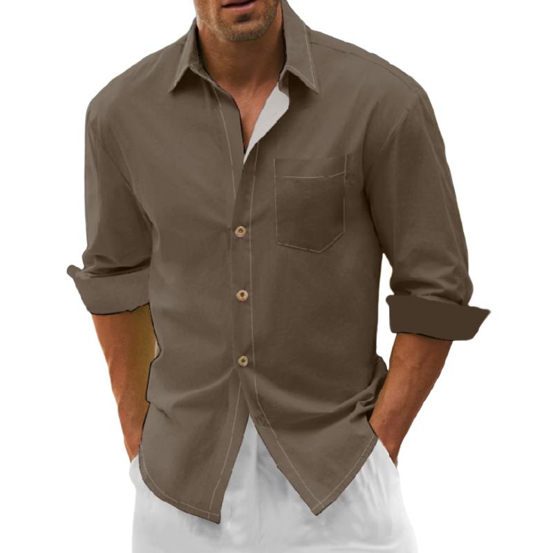 Men's Loose Lapel Solid Color Long Sleeve Shirt 9261789937848