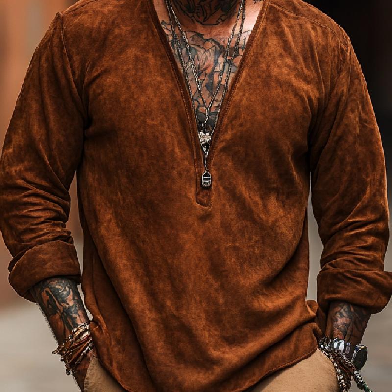 Men's Classic Personality Deep V Neck Long Sleeve T-shirt 9273158041784