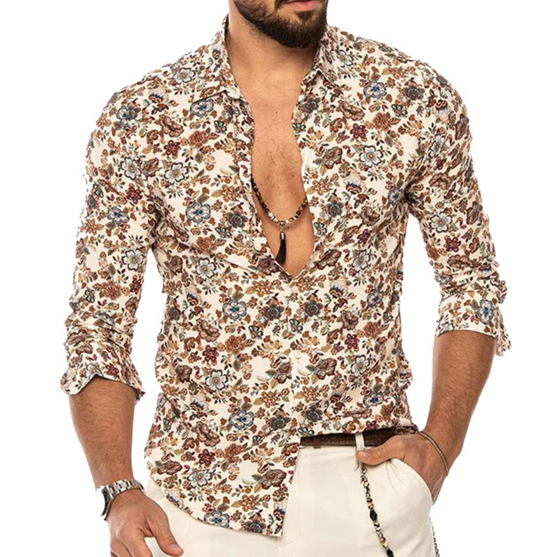 Men's Retro Casual Floral Lapel Long Sleeve Shirt 9261803831480