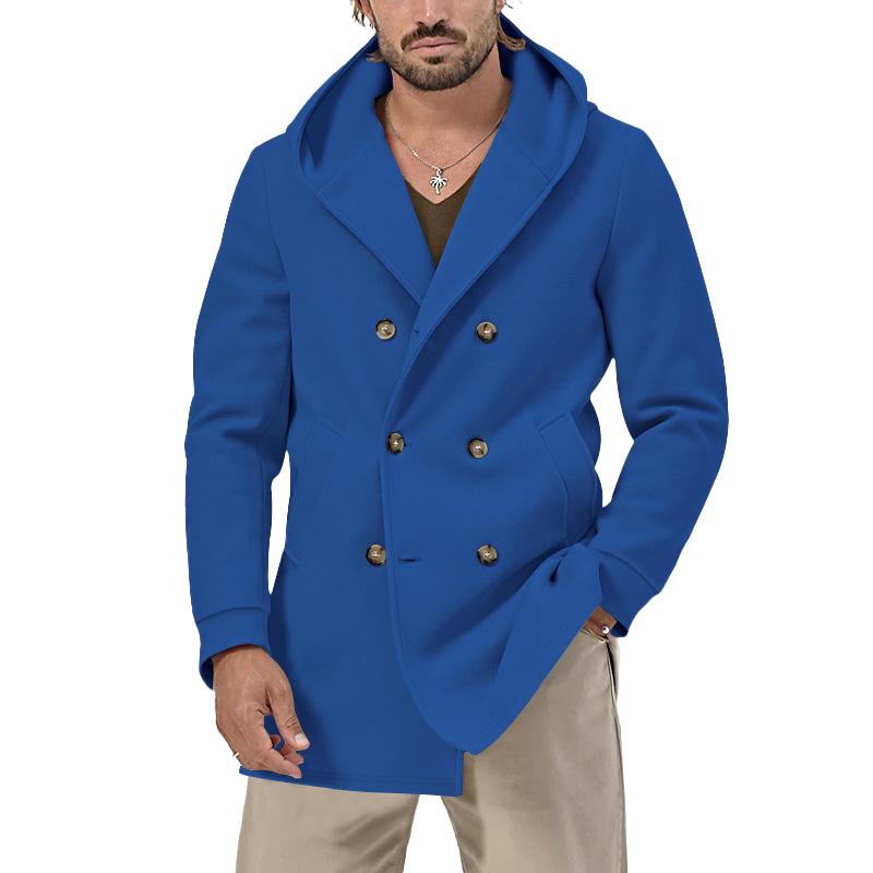Men's Solid Hooded Double Breasted Casual Coat 9261102235832