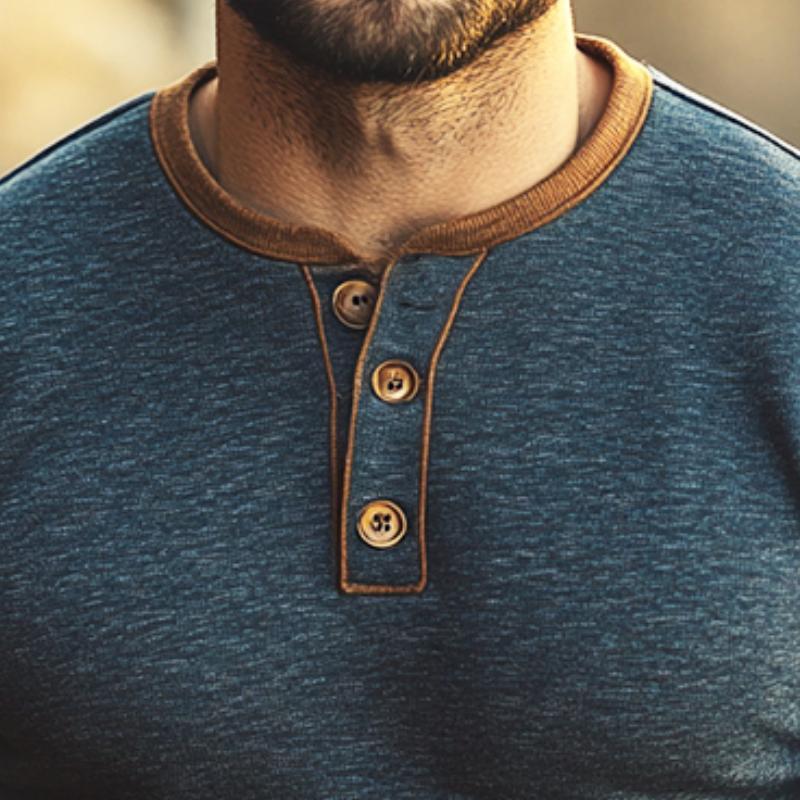 Men's Retro Casual Colorblock Henley Collar Long Sleeve T-Shirt 9873518198968