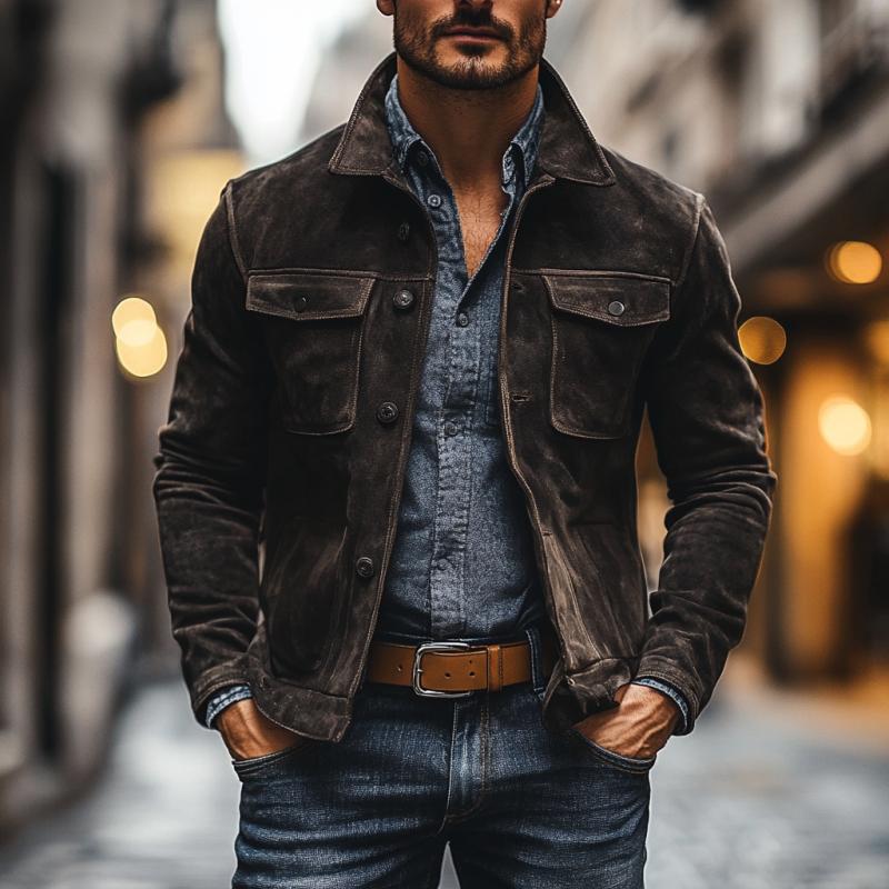 Men's Vintage Suede Lapel Single Breasted Slim Fit Jacket 9878729261240