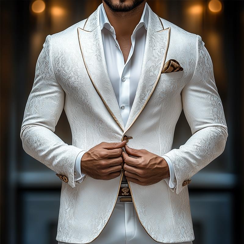 Men's Stylish Jacquard Peak Lapel One Button Casual Blazer 9274151960760