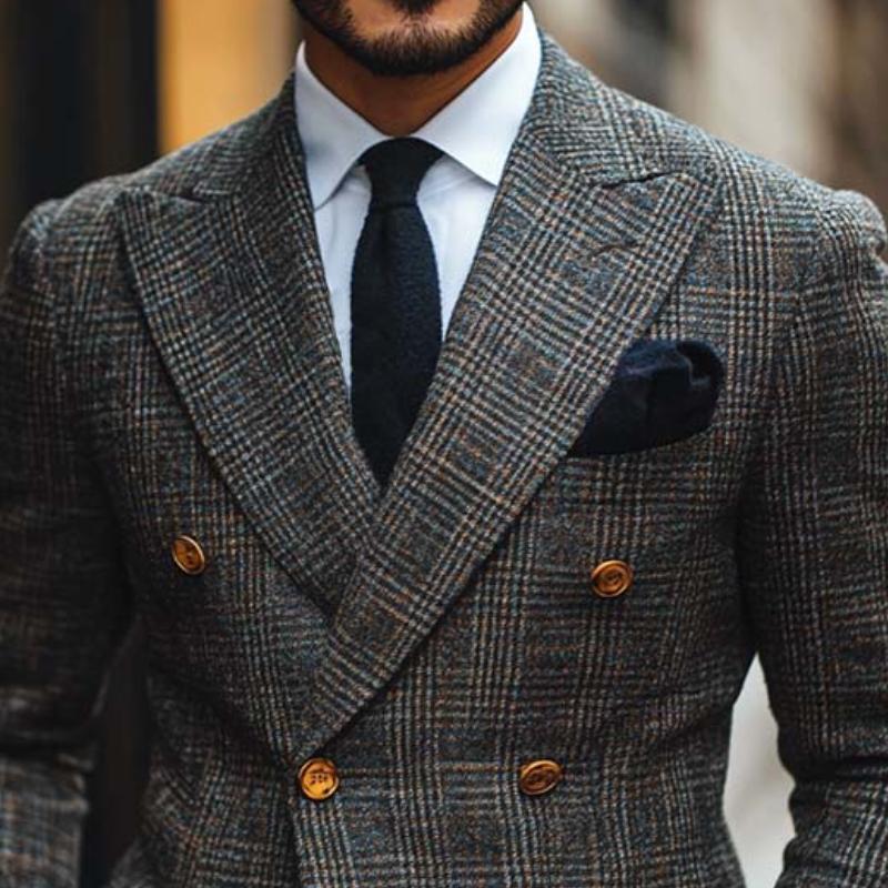 Men's Classic Retro Double Breasted Plaid Slim Fit Blazer 9274167034040