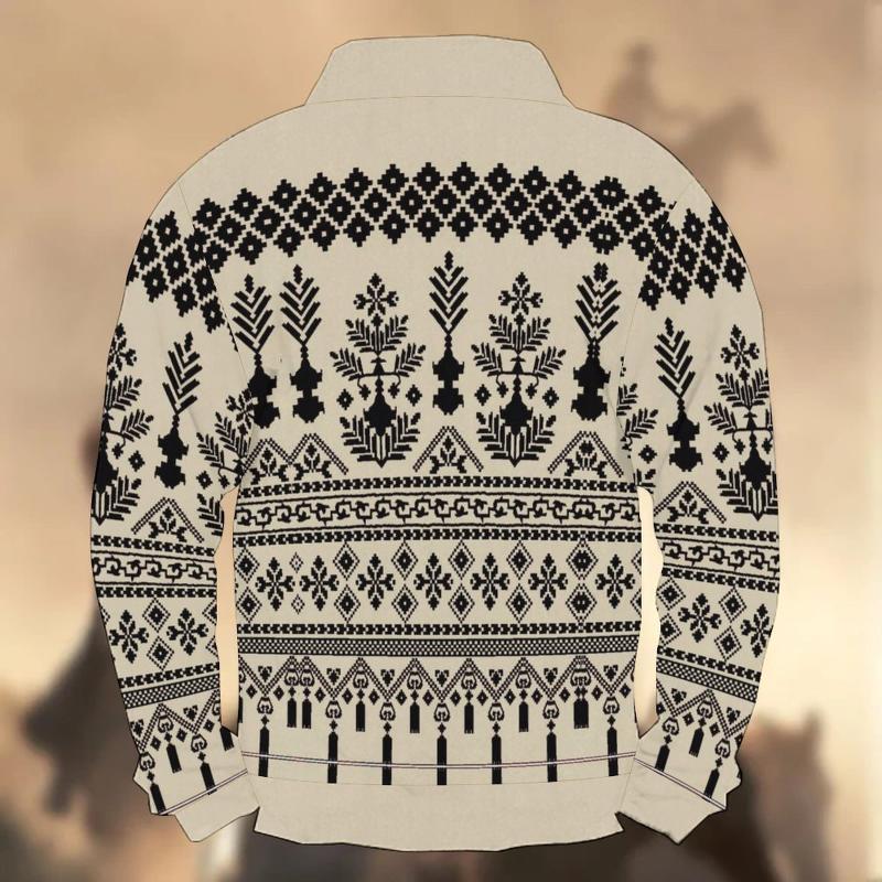 Men's Geometric Festival Print Stand Collar Long Sleeve T-Shirt 9261143982264
