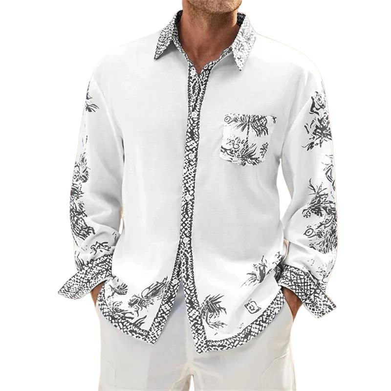 Men's Casual Hawaiian Print Long Sleeve Shirt 9261796819128