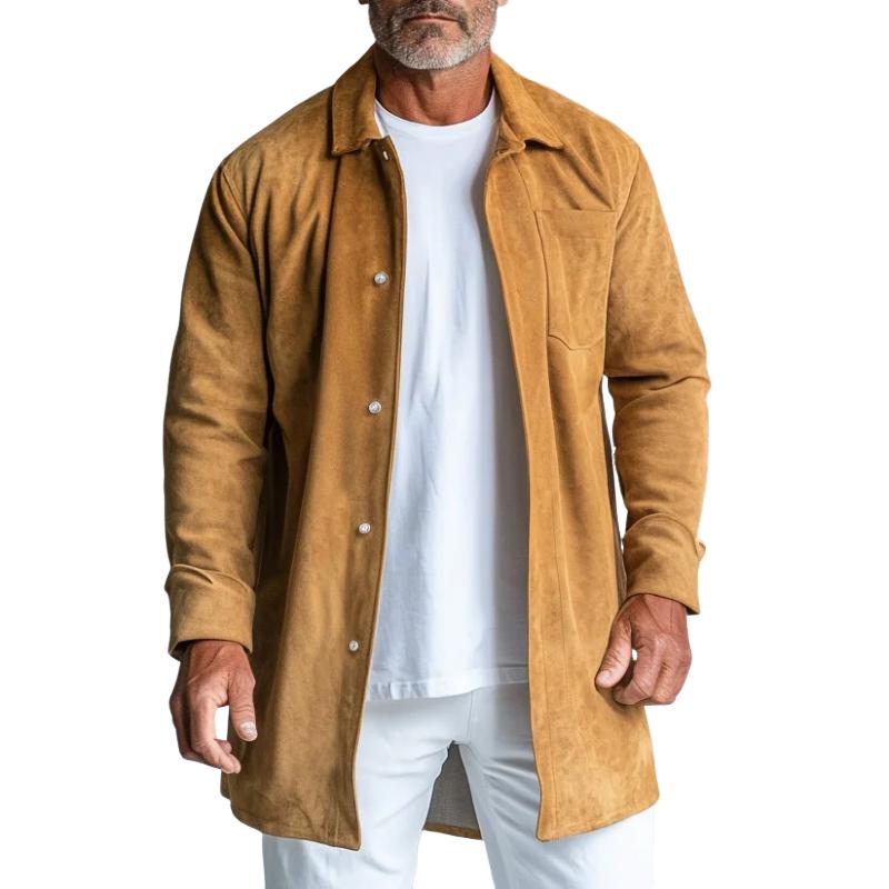 Men's Stylish Suede Lapel Single-Breasted Thin Trench Coat 9886817026232