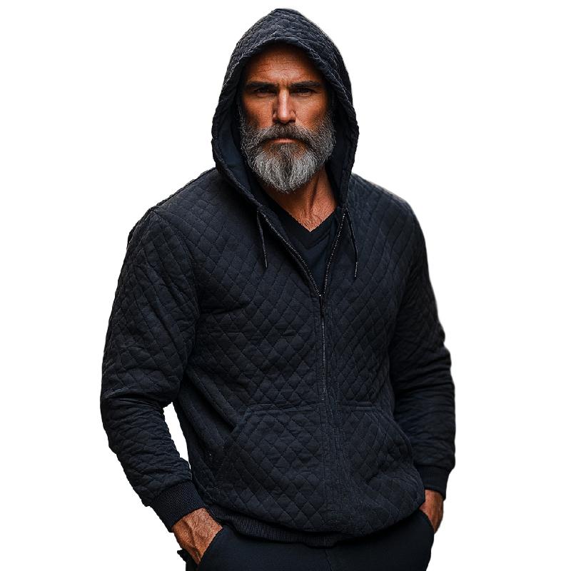 Men's Casual Quilted Zip-Up Warm Hoodie 9873140547768