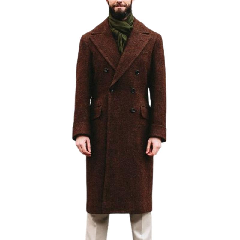 Men's Classic Vintage Slim Pocket Double Breasted KneeLength-Knee Wool Coat 9261108396216