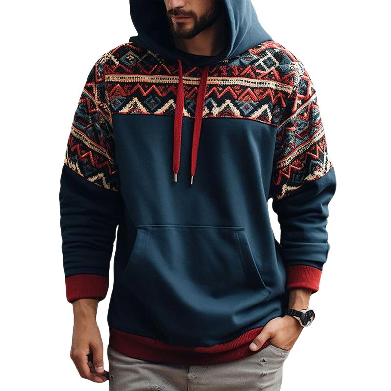 Men's Retro Loose Printed Patchwork Hoodie 9885839950008