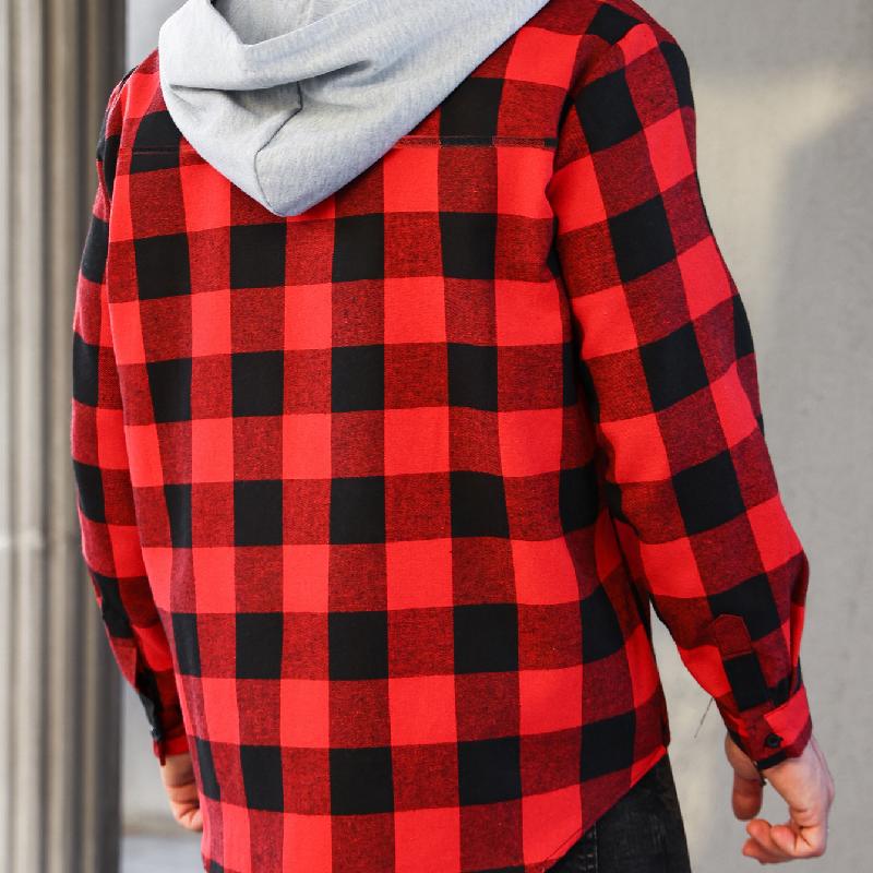 Men's Casual Plaid Long Sleeve Hoodie Jacket 9271921246392