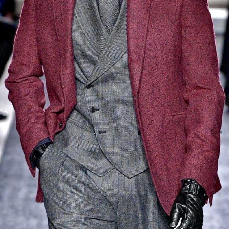 Men's Classic Casual Patchwork Collar Woolen Blazer 9273157157048