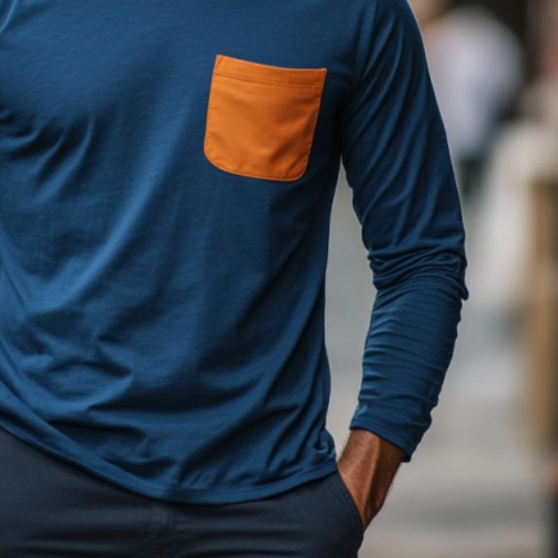 Men's Classic Casual V-Neck Cotton Long Sleeve T-Shirt 9882787381432