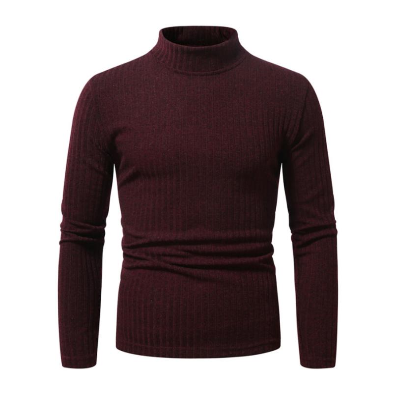 Men's Casual Rib Stripe Half-high Collar Slim Long-sleeved T-shirt 9261144441016