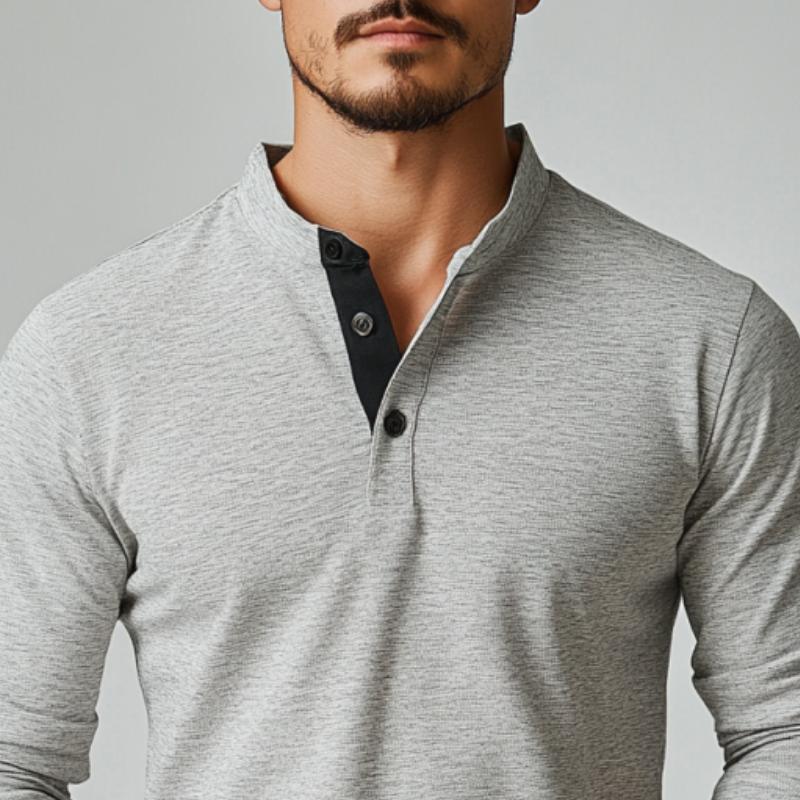 Men's Classic Casual Stand Collar Cotton Long Sleeve T-Shirt 9873134715064
