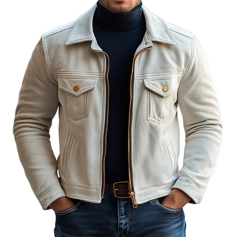 Men's Fashion Solid Sued Lapel Zipper Biker Jacket 9887383126200