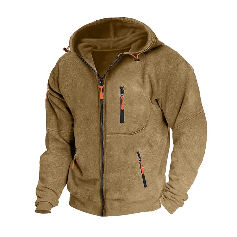 Men's Casual Sports Multi-pocket Zipper Loose Hooded Jacket 9261092929720