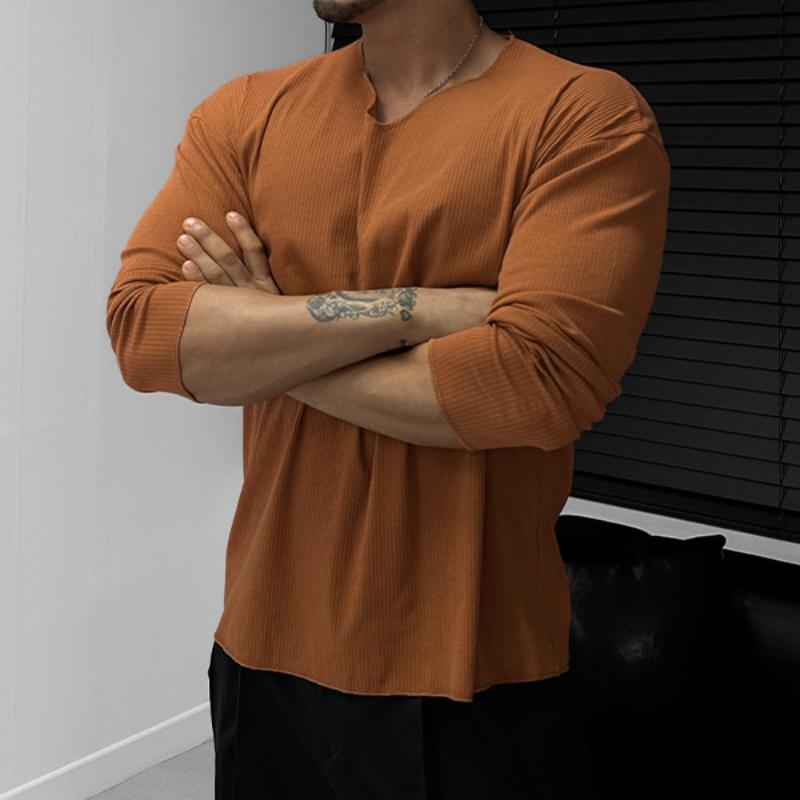 Men's Retro Casual Striped V-Neck Long Sleeve T-Shirt 9261134282936