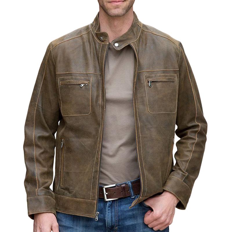 Men's Vintage Zipper Leather Jacket 9266612732088