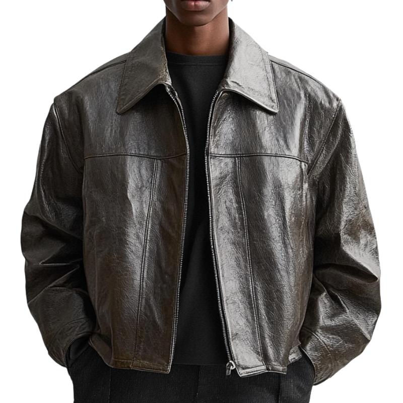 Men's Vintage Loose Lapel Leather Jacket 9884640280760