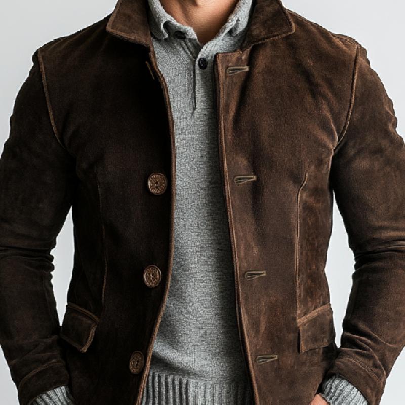 Men's Vintage Suede Single Breasted Lapel Short Jacket 9878729228472