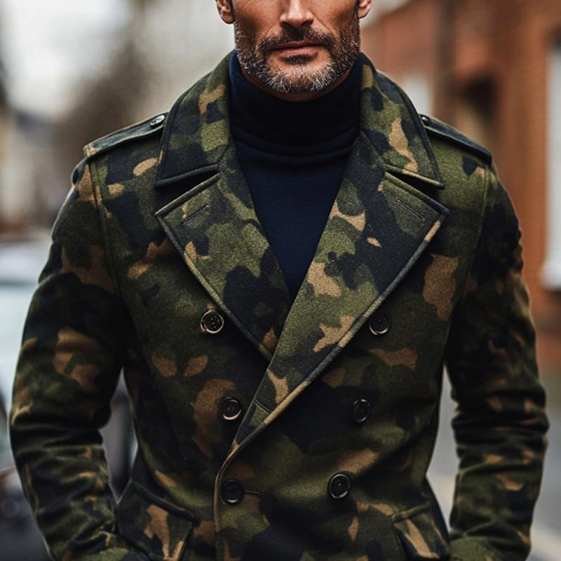 Men's Fashion Camo Print Lapel Double Breasted Casual Coat 9261104890040