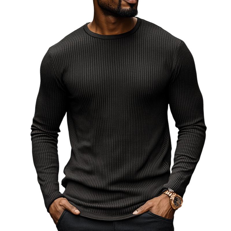 Men's Classic Casual Crew Neck Knitted Long Sleeve T-Shirt 9890062237880