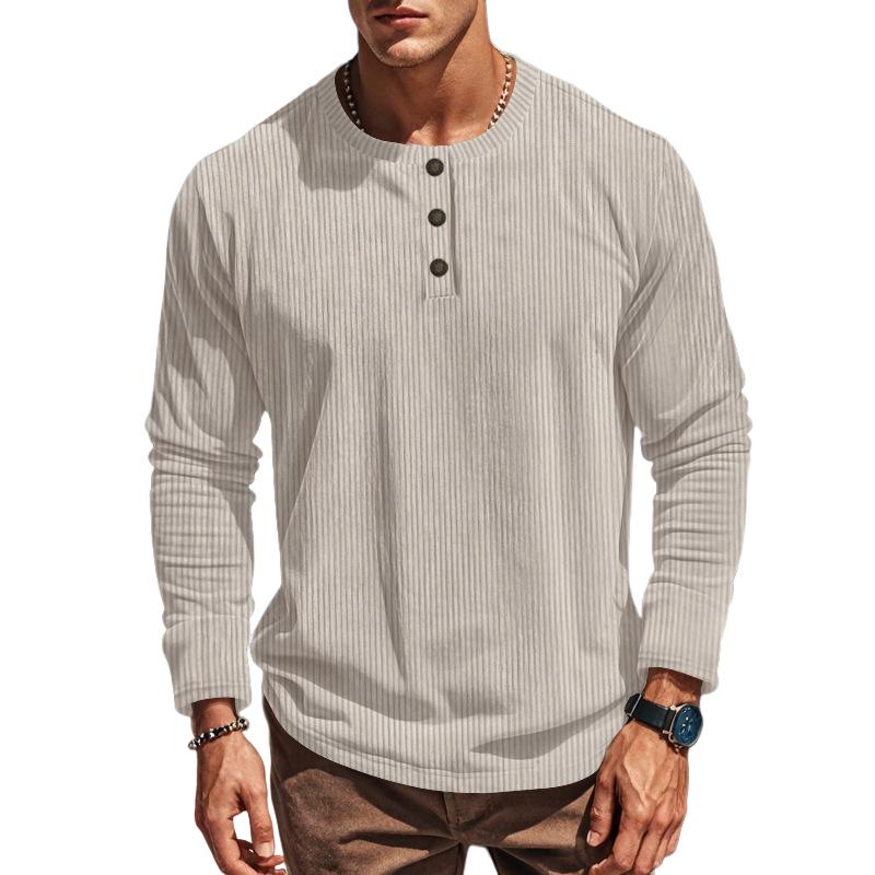 Men's Corduroy Henley Collar Slim Fit Long Sleeve T-Shirt 9261142868152