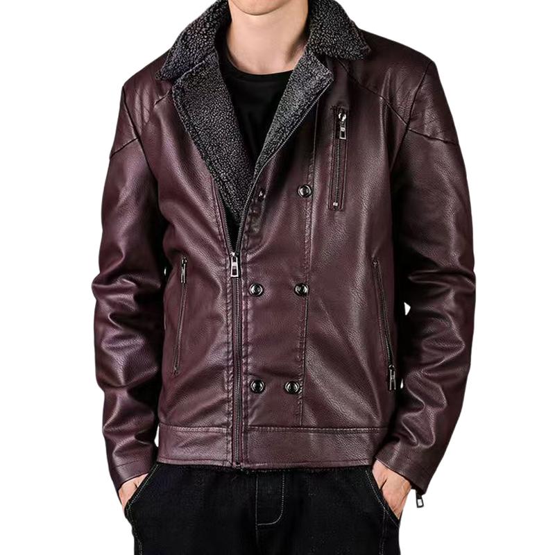 Men's Vintage Leather Fleeve Warm Zipper Slanted Placket Blazer 9268189855928