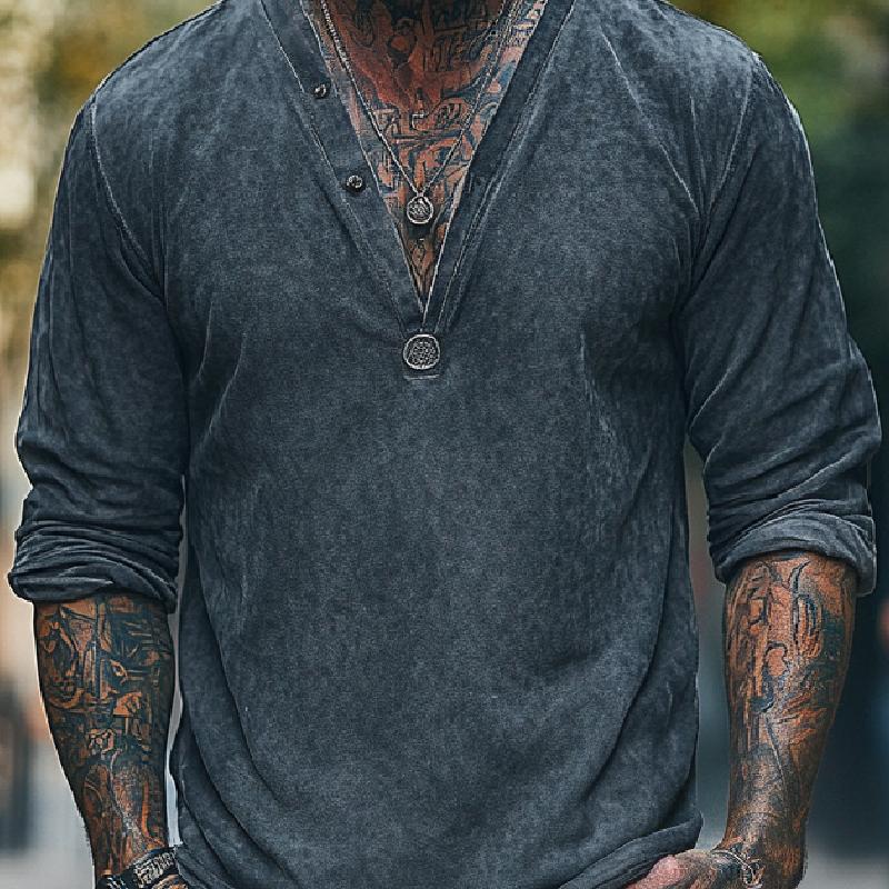 Men's Casual V-neck Air Layer Suede Long Sleeve T-shirt 9272244437176
