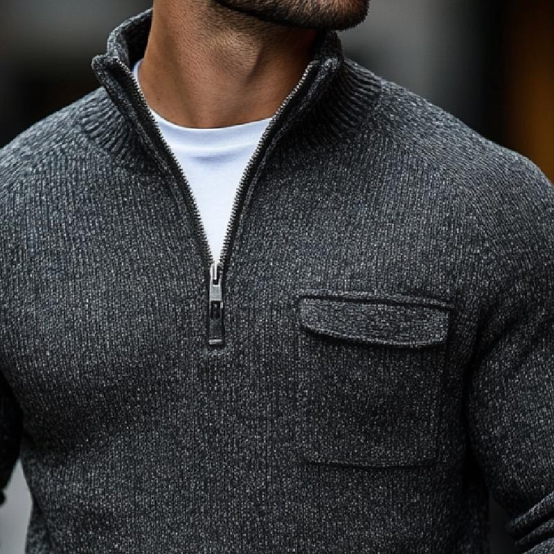 Men's Vintage Casual Heathered Pocket Zipper Sweater 9273156010168