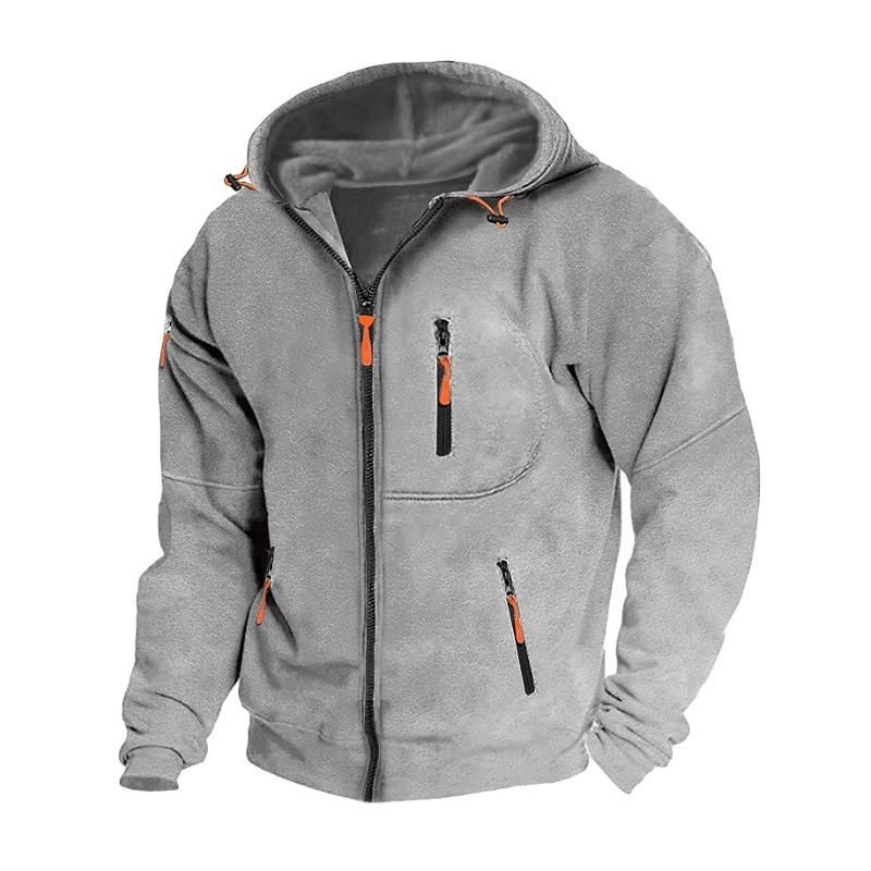 Men's Casual Sports Multi-pocket Zipper Loose Hooded Jacket 9261092929720