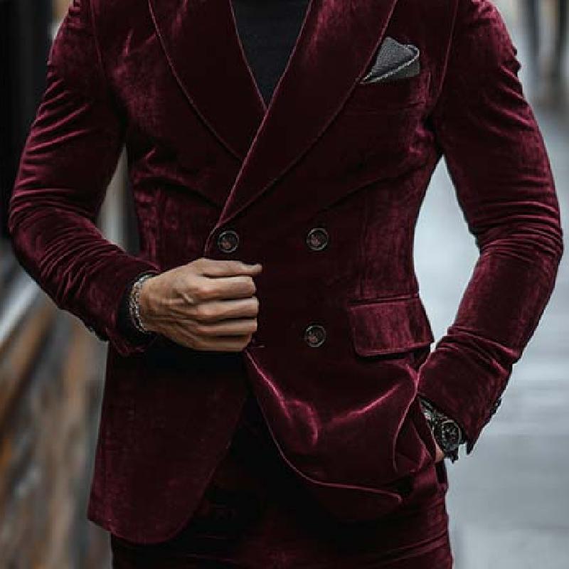 Men's Classic Vintage Double Breasted Slim Fit Velvet Blazer 9271925244088