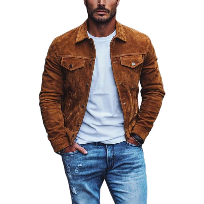 Men's Classic Casual Multi-Pocket Slim Fit Suede Jacket 9877641855160