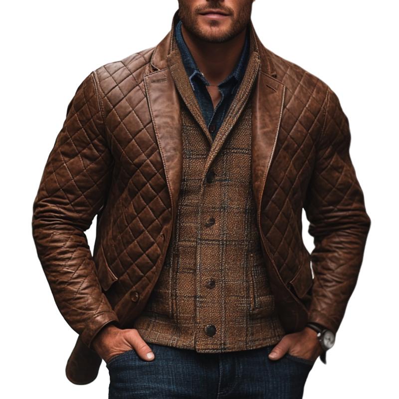 Men's Vintage Lapel Quilted Blazer 9873516495032