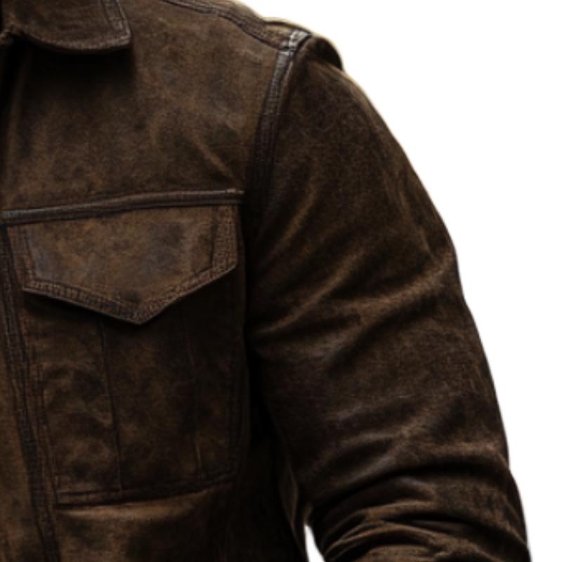 Herren Lederjacke mit klassischem Revers und mehreren Taschen 9269592162488