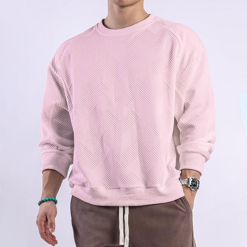 Men's Solid Color Textured Round Neck Long Sleeve T-shirt 9261143228600