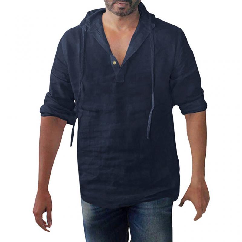 Men's Casual Solid Color Hooded Long Sleeve Shirt 9261797802168