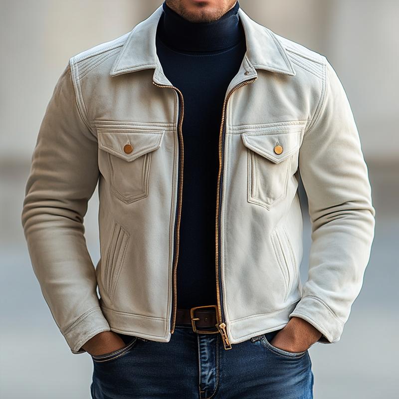 Men's Fashion Solid Sued Lapel Zipper Biker Jacket 9887383126200