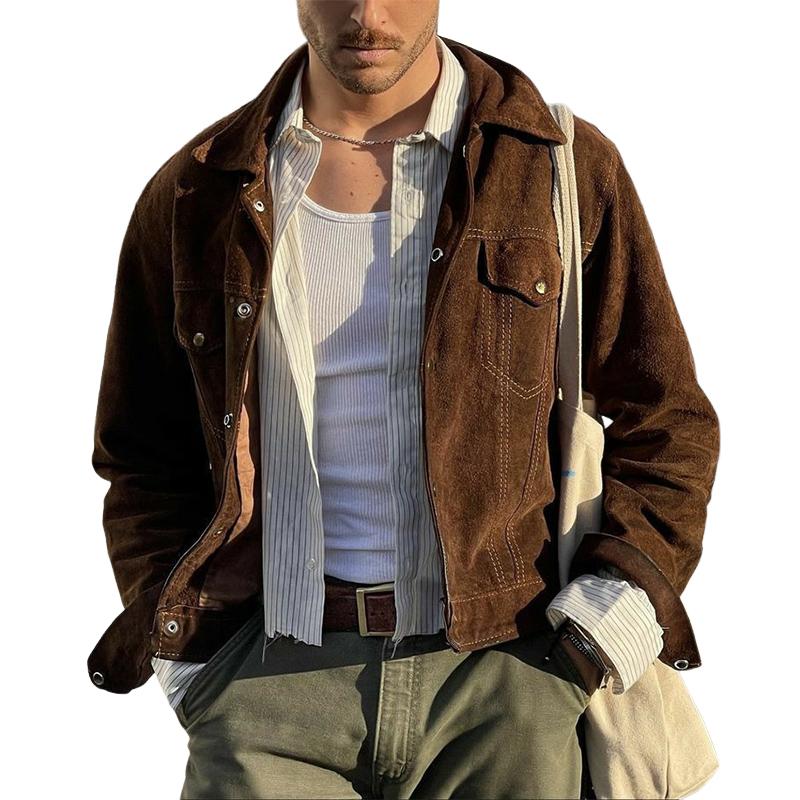 Men's Brown Lapel Suede Jacket 9877215183032
