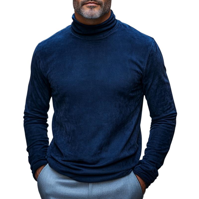 Men's Casual Turtleneck Suede Long Sleeve T-Shirt 9877644804280