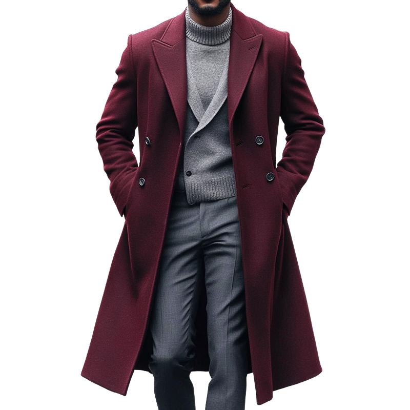 Men's Retro Casual Solid Color Mid-Length Button Coat 9877216559288