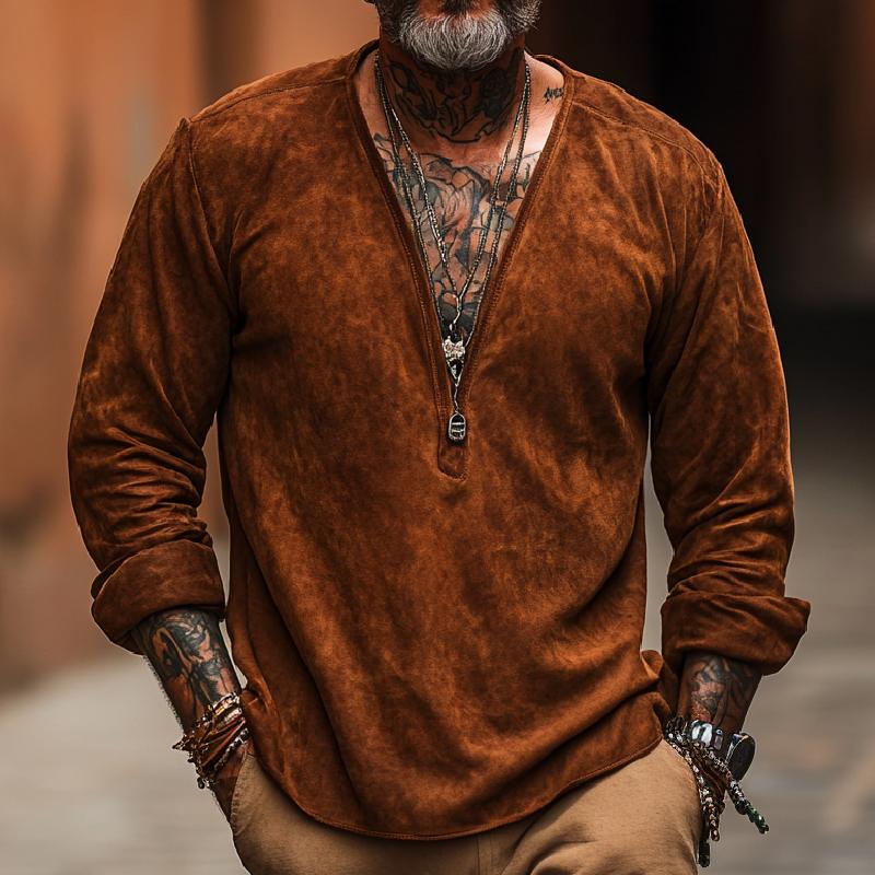 Men's Classic Personality Deep V Neck Long Sleeve T-shirt 9273158041784